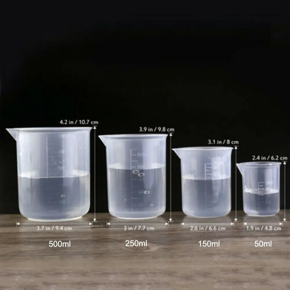 1/4PCS Plastic Measuring Cups – 50ml/150ml/250ml/500ml Graduated Beaker Set for Lab, Kitchen & Baking Measurement Tools