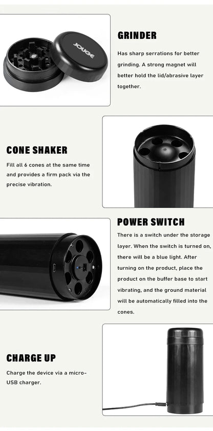 2-in-1 Electric Tobacco Grinder & Filler — High Power 500mAh USB Rechargeable Automatic Shaker Smoking Accessory