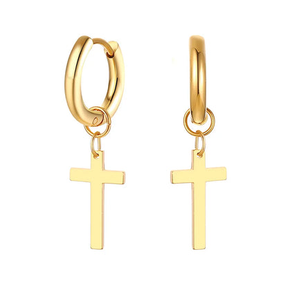 Stainless Steel Cross Charm Earrings - Men's Fashion Jewelry