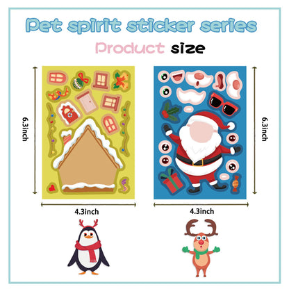 8-Piece Christmas Snowman Puzzle Stickers – Cartoon Face-Making Waterproof Craft Decals for Holiday Party