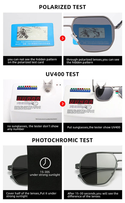 Luxury Metal Photochromic Sunglasses – Fashion Polarized UV400 Chameleon Anti-Glare Driving Glasses for Men & Women