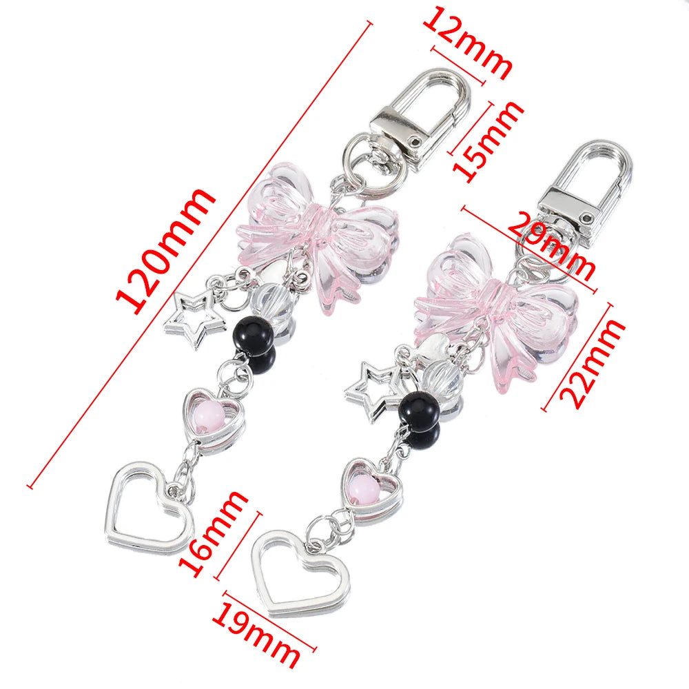 Y2K Bow Heart Star Phone Charm - Kawaii Goth Keychain Pendant for Bags & Cute Accessories