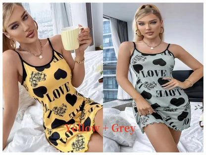 Women’s Cute Cartoon Nightgown - Sexy Halter Back Summer Pajamas & Home Wear Short Dress