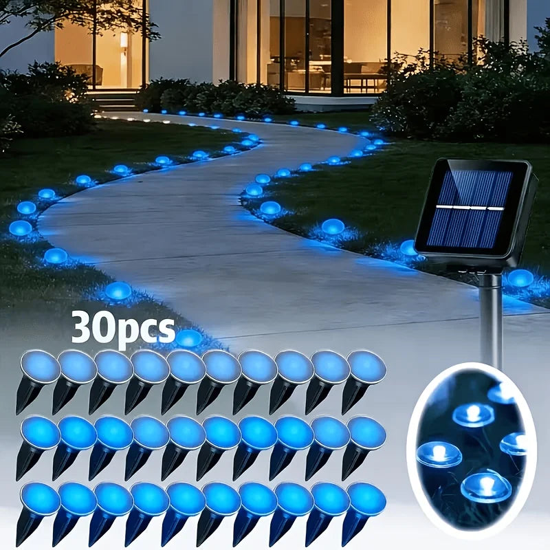 30 LED Solar Path Lights - IP54 Waterproof Multicolor Outdoor Marker Lights for Garden, Walkway & Patio Decor