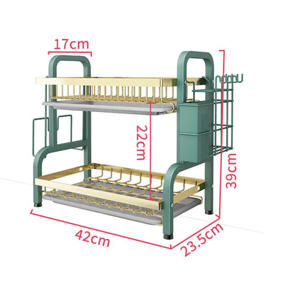 Compact 2-Tier Dish Drying Rack Set: Large Rust-Proof Drainer with Utensil Holder - Efficient Kitchen Organization