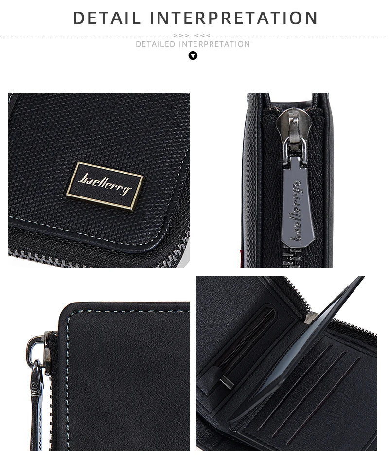 Baellerry RFID Short Men’s Wallet — Luxury Zipper Card Holder with Coin Pocket & Photo Slots