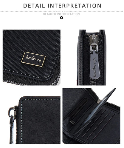 Baellerry RFID Short Men’s Wallet — Luxury Zipper Card Holder with Coin Pocket & Photo Slots