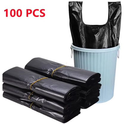 100PCS Black Thick Plastic Vest Bags - Supermarket Shopping, Takeaway & Garbage Storage Bags