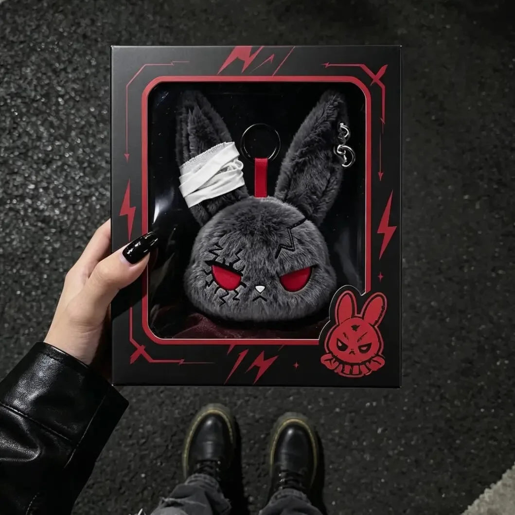 Gothic Bunny Plush Keychain - Kawaii Rabbit Bag Charm Bandage Design Pendant Car Ornament Gift