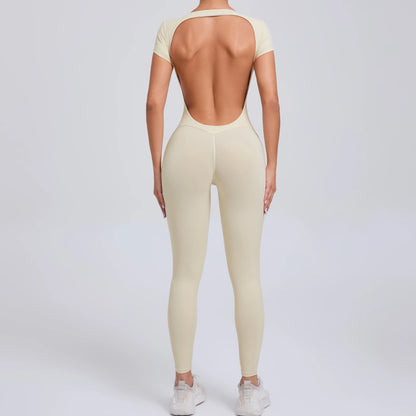 Women’s One-Piece Padded Backless Yoga Romper – Quick-Dry Workout Bodysuit & Sports Jumpsuit