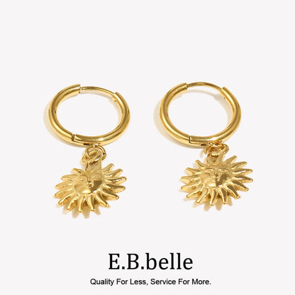 E.B.belle Y2K Sun Pendant Hoop Earrings – Gold Plated Cute Holiday Fashion Jewelry for Women & Girls