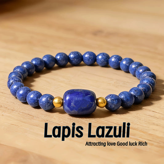 Natural Lapis Lazuli Bracelet – Genuine December Birthstone Bohemian Style Crystal Jewelry for Wealth, Success & Daily Wear Unisex Bangle