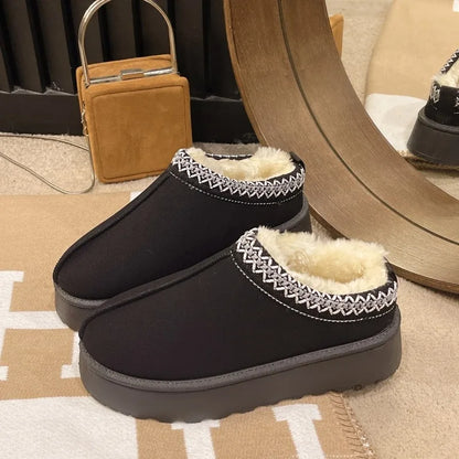 Women's Winter Snow Boots - Warm Cashmere Thick Sole Wool Lined Slip-On Cotton Shoes
