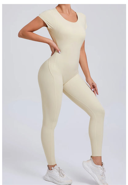 Women’s One-Piece Padded Backless Yoga Romper – Quick-Dry Workout Bodysuit & Sports Jumpsuit