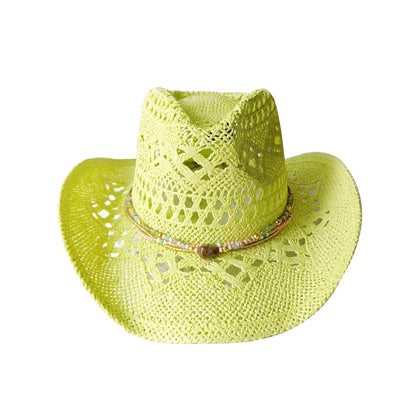 Melesh Western Women's Mint Green Cowboy Hat – Straw, Wide Brim, Plasticity Strong for Sunshine & Beach Wear