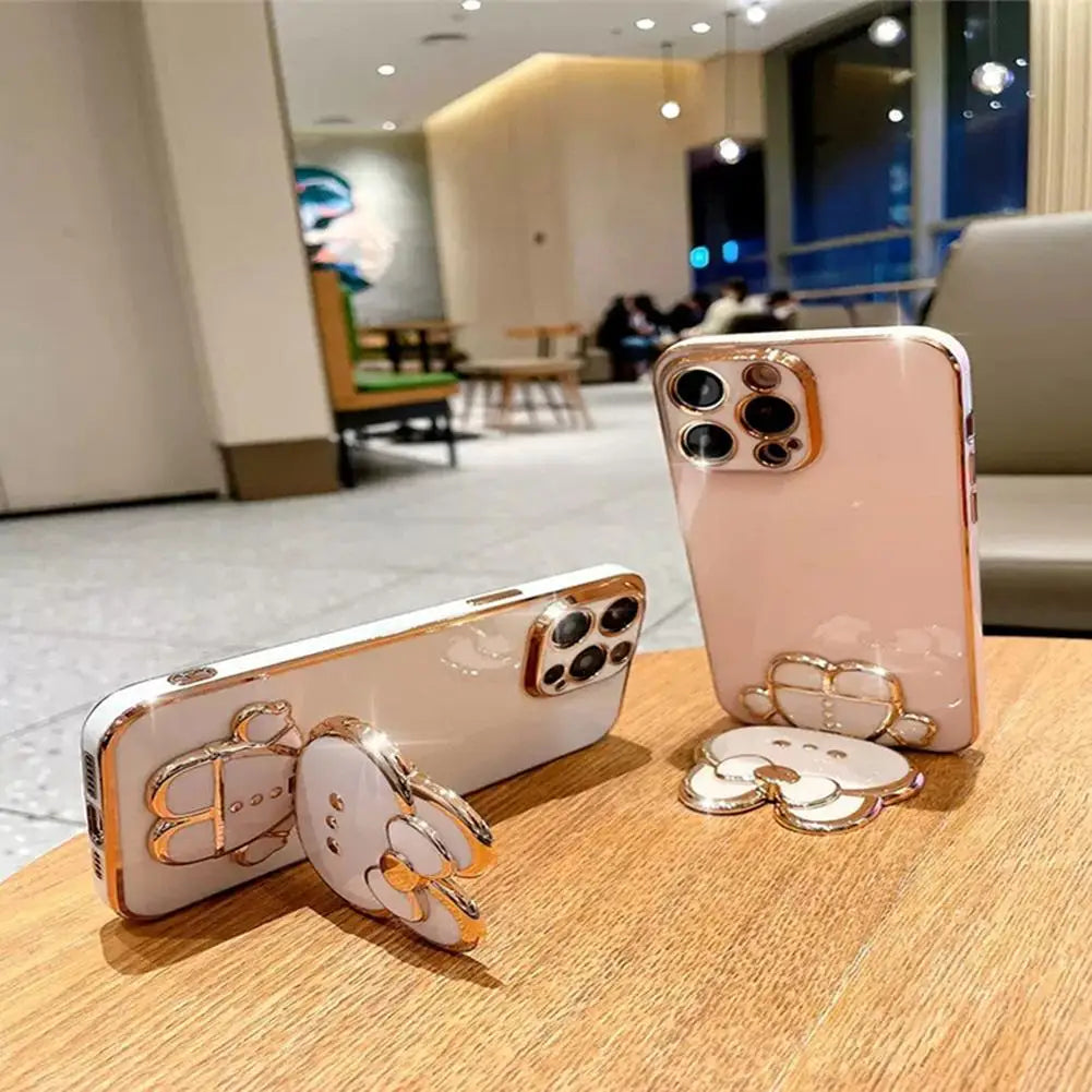 Universal Cat Mobile Phone Holder – 2-in-1 Metal Cell Phone Stand with Finger Grip & Makeup Mirror