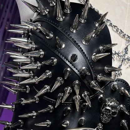 Y2K Gothic Punk Halter Top - Spiked Studded Chain Grunge Emo Rave Festival Style