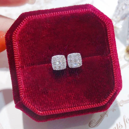 Huitan Square CZ Stud Earrings for Women – Simple Shiny Inlaid Crystal Ear Piercing Jewelry for Teens & Statement Fashion Accessories