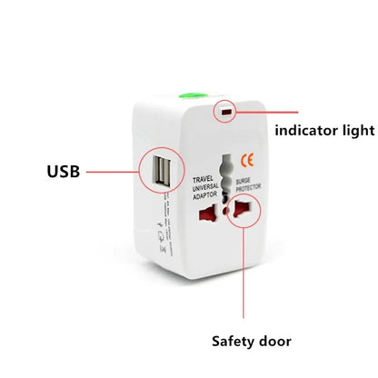 All-in-One Universal Plug Adapter with 2 USB Ports - World Travel AC Power Charger - AU US UK EU Converter