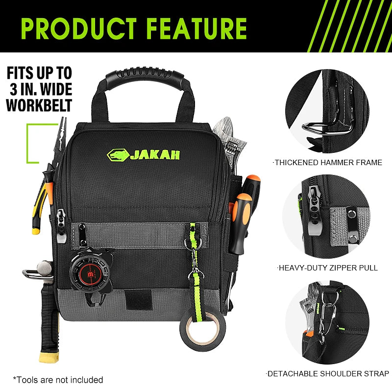 JAKAH JK-208 Electrician Tool Pouch - Multi-Pocket Ergonomic Tool Bag with Padded Shoulder Strap