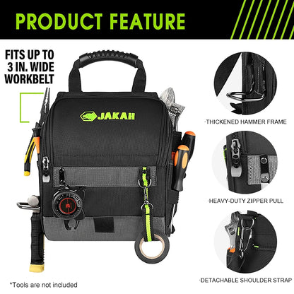 JAKAH JK-208 Electrician Tool Pouch - Multi-Pocket Ergonomic Tool Bag with Padded Shoulder Strap