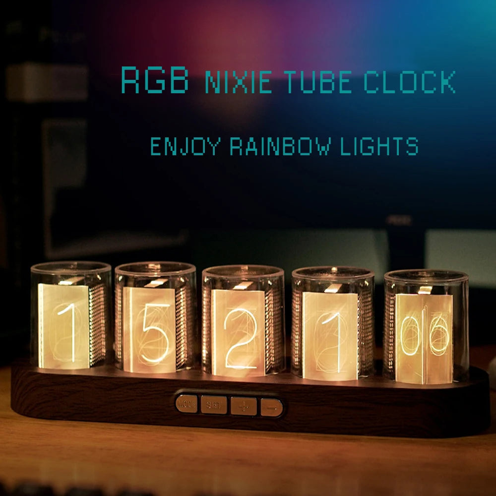 Digital Nixie Tube Clock with RGB LED – Desktop Game Room Décor with Luxury Gift Box