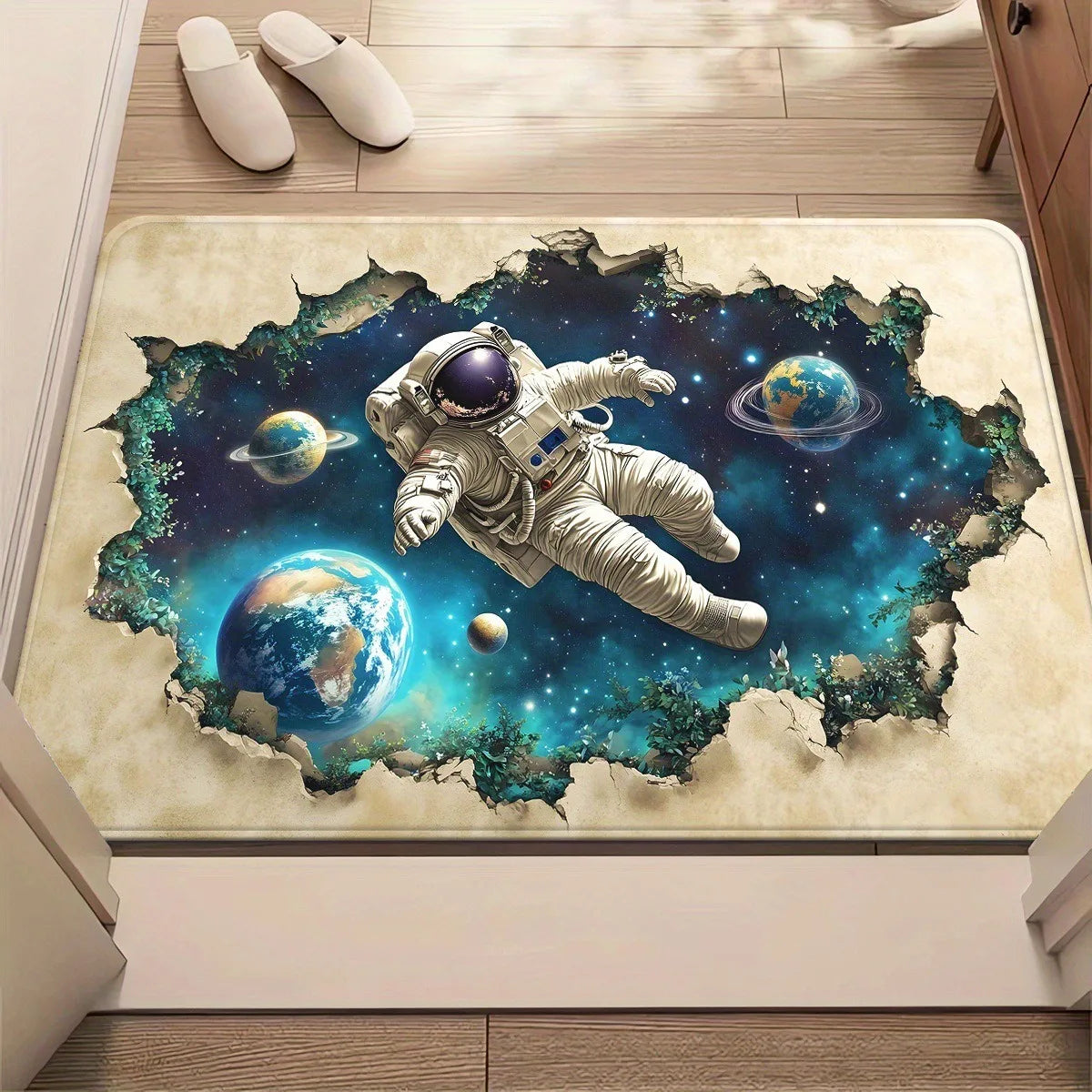 3D Astronaut Space Galaxy Area Rug – Non-Slip Cosmic Bedroom & Living Room Carpet for Teens Home Decor Gift