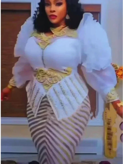 African Dresses for Women - 2025 Plus Size Sequin Evening Party Long Dress Dashiki Ankara Fashion Outfit