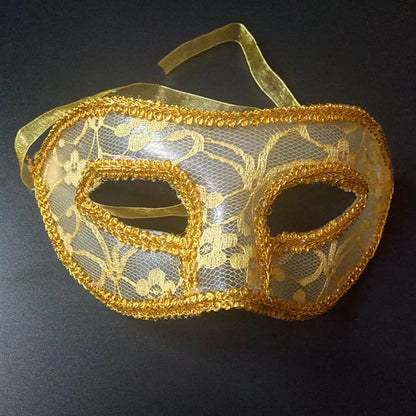 Lace Ribbon Masquerade Eye Mask - Handmade Venetian Cosplay Costume for Women & Men