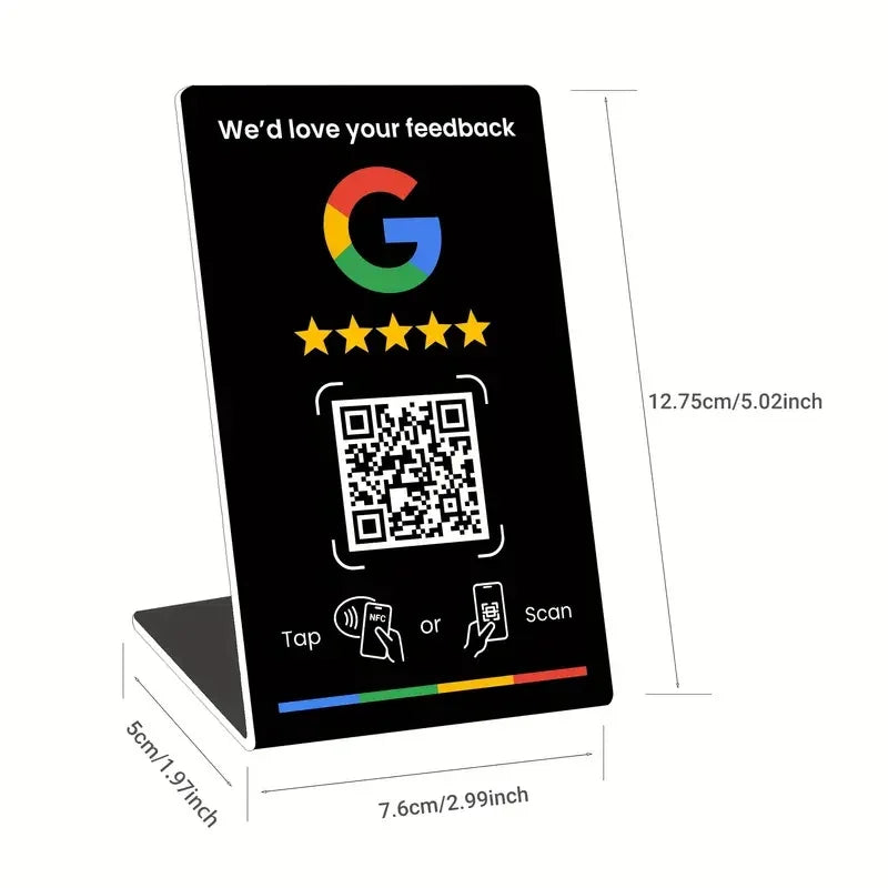 NFC 215 Google Review Card - Programmable 13.56MHz NFC Stand with QR Code