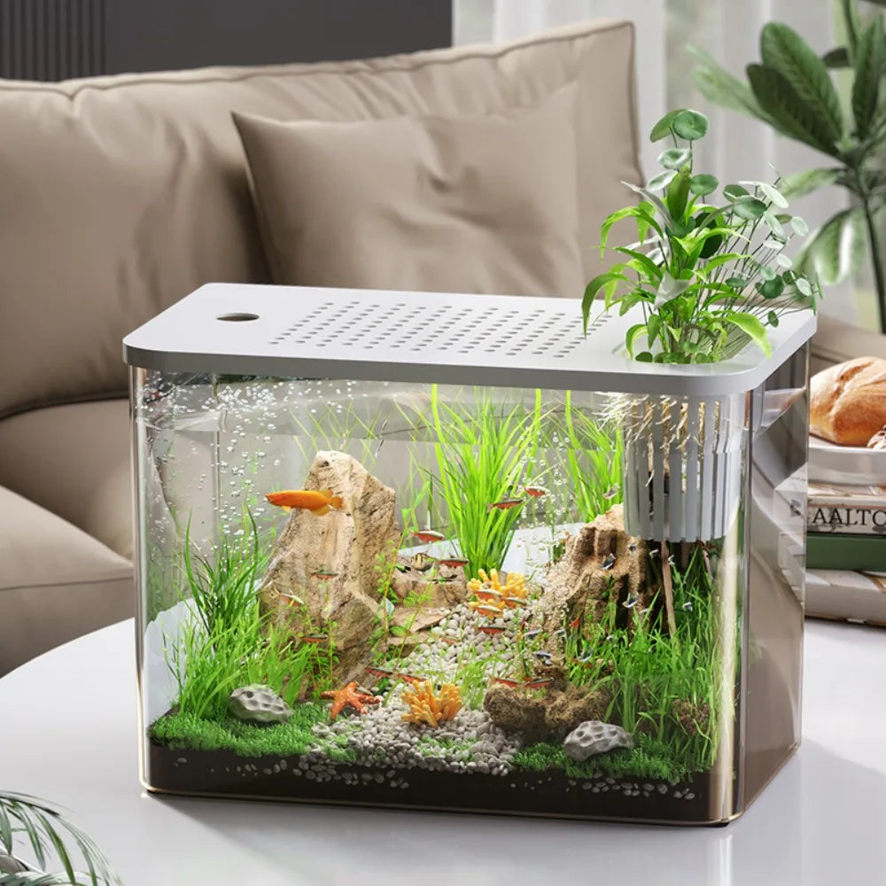 PET+ABS Transparent Fish Tank with Lid – Drop-Resistant Aquarium & Hydroponic Turtle Tank for Home