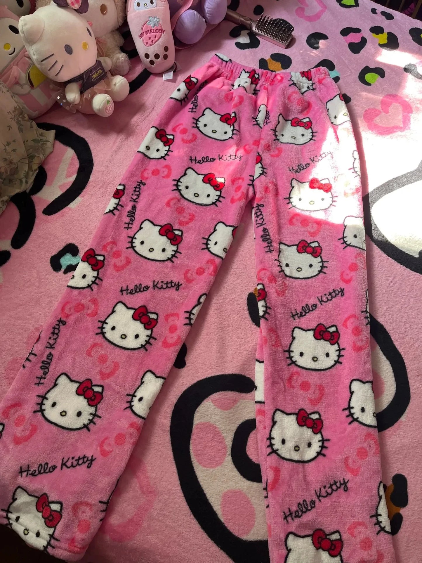 Y2K Hello Kitty Sanrio Pajama Pants – Women’s Anime Cartoon Sleepwear, Cozy Couple Home Trousers