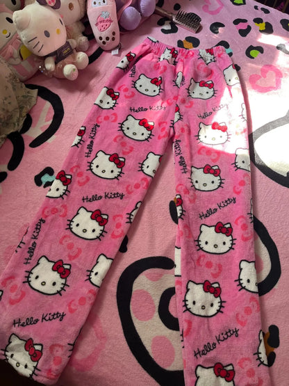 Y2K Hello Kitty Sanrio Pajama Pants – Women’s Anime Cartoon Sleepwear, Cozy Couple Home Trousers