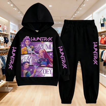 2025 KPop Demon Hunters Kids Hoodie Set – 2-Piece Boys and Girls Tracksuit with Sweatshirt and Pants, Autumn Clothing