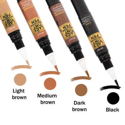 Lace Tint Pen - Wig Lace Color Enhancer with Brush Applicator for Natural Parting, Black & Brown Shades 5ml