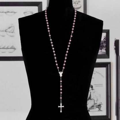 Vintage Crucifix Cross Necklace – Jesus Rosary Beads Chain with Virgin Mary Pendant Religious Jewelry Charm for Men & Women