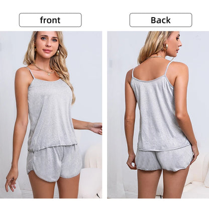 Women’s Summer Pajama Set – Pink & Gray Camisole with Shorts, Soft Nightwear XL XXL