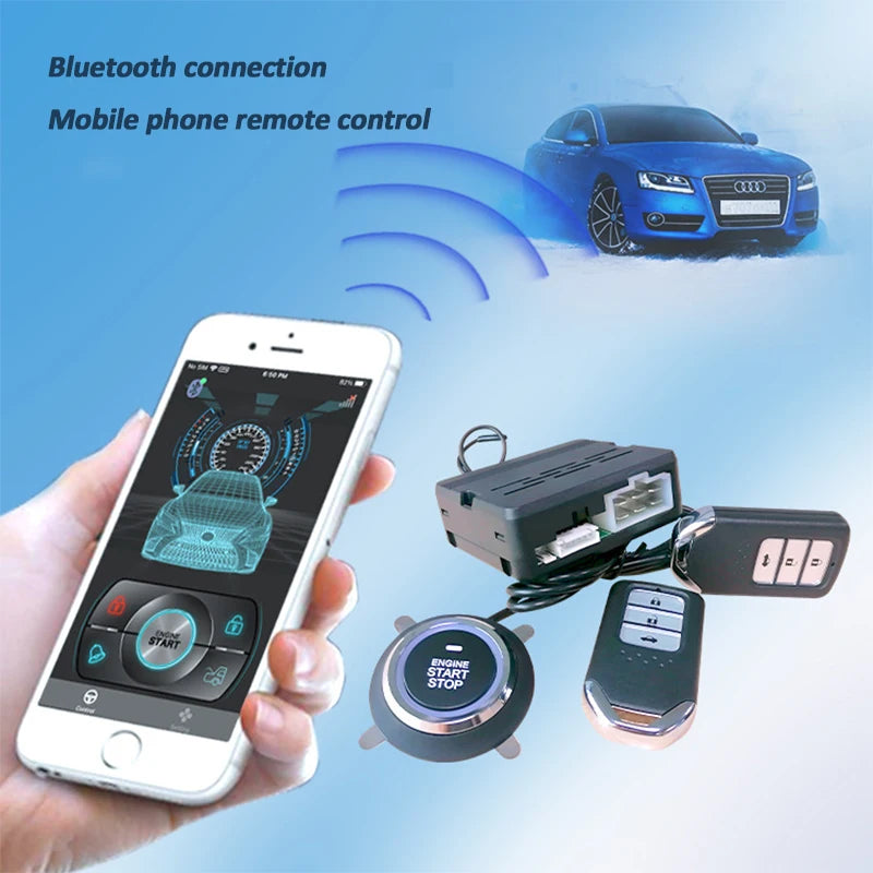 Mobile Phone Remote Car Starter - One Button Engine Start/Stop System with Central Locking