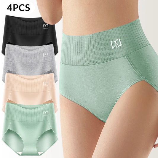 4Pc High-Waisted Tummy Control Panties - Comfortable Breathable Cotton Hip-Lifting Shapewear