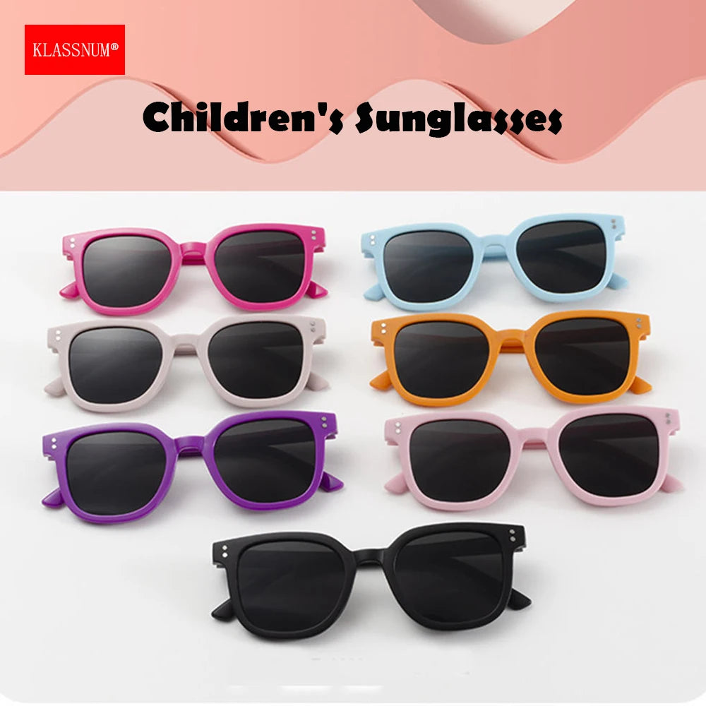 KLASSNUM 2026 Kids Sunglasses – Large Square UV Protection Shades for Ages 2–8, Trendy Black Sun Glasses for Boys & Girls Outdoor Travel