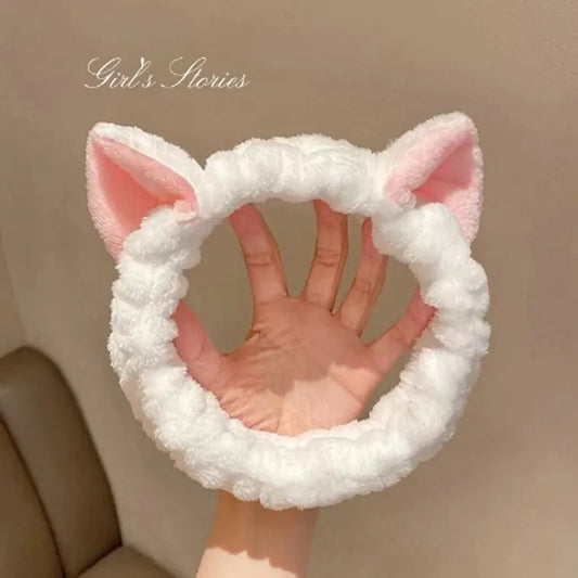 Cat Coral Plush Headband - Soft Cute Hair Bow Band for Face Washing, Makeup and Girls