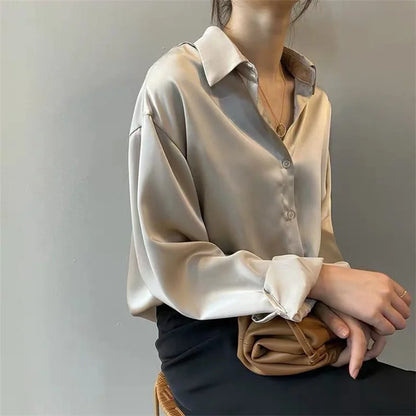 Women’s Spring & Autumn Blouse — Casual Long Sleeve Shirt with Turn-Down Collar DF4849