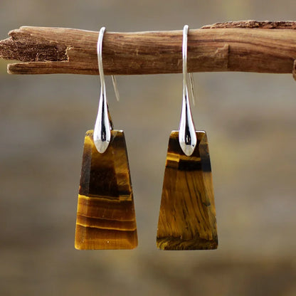 Bohemian Natural Stone Geometric Earrings - Luxury Emperor Stone Pendant Jewelry for Women