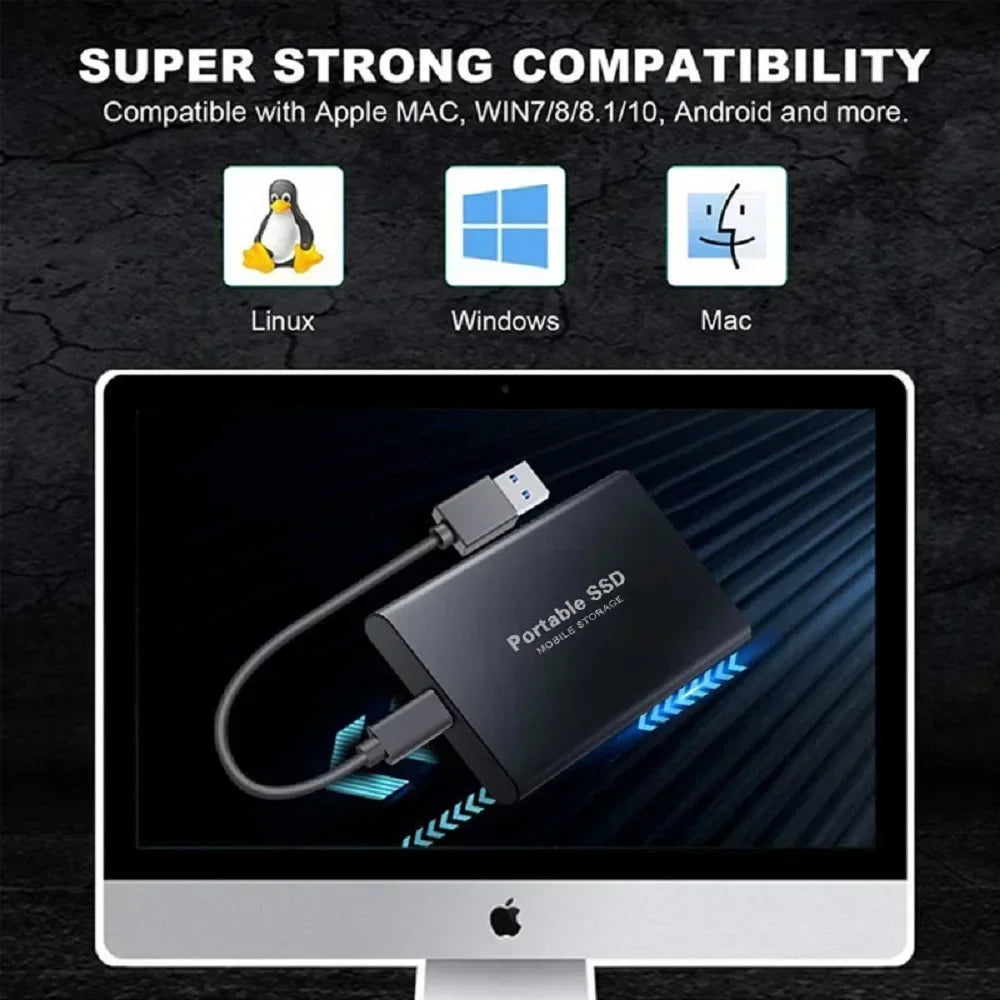 Portable SSD 1TB–4TB High-Speed External Drive – USB 3.1 Type-C Solid State Hard Disk for Laptop, PC & Mac