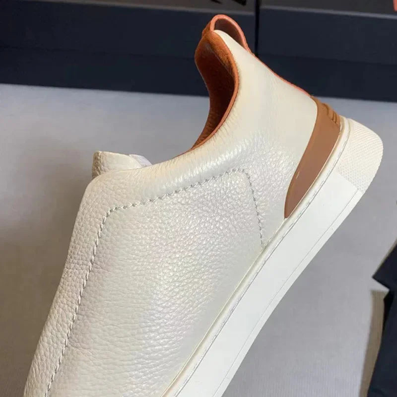 Men's Summer Casual Shoes — Top Layer Cow Leather, Breathable Luxury Deer Skin Slip-On Sneakers