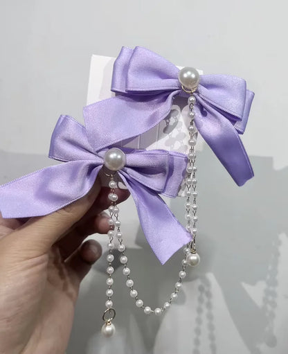 Sweet Princess Pink Pearl Bow Hair Clip – Cute Chain Hairpin for Women & Girls Back Head Fashion Hair Accessories