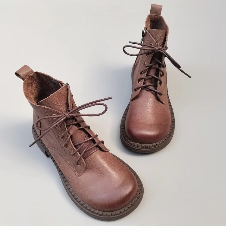 Careaymade 100% Genuine Leather Wide Casual Women’s Short Boots – Big Size, Handmade Men’s Wool Boots