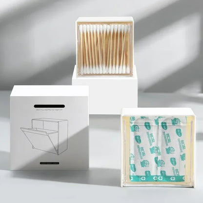 Wall-Mounted Plastic Storage Boxes - Dustproof Bathroom Organizer for Cotton Swabs, Makeup, Small Jewelry, Adhesive Holder Box