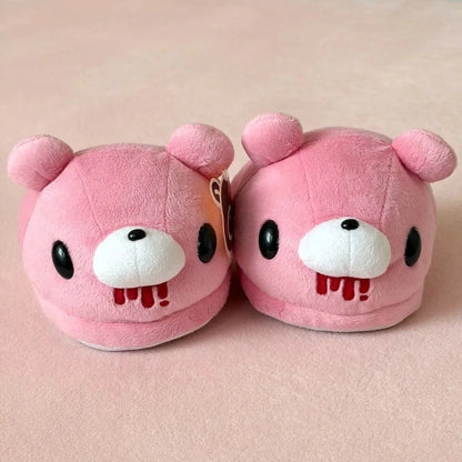 Cute Pink Bear Plush Slippers - 28cm Soft Cartoon Indoor House Slippers