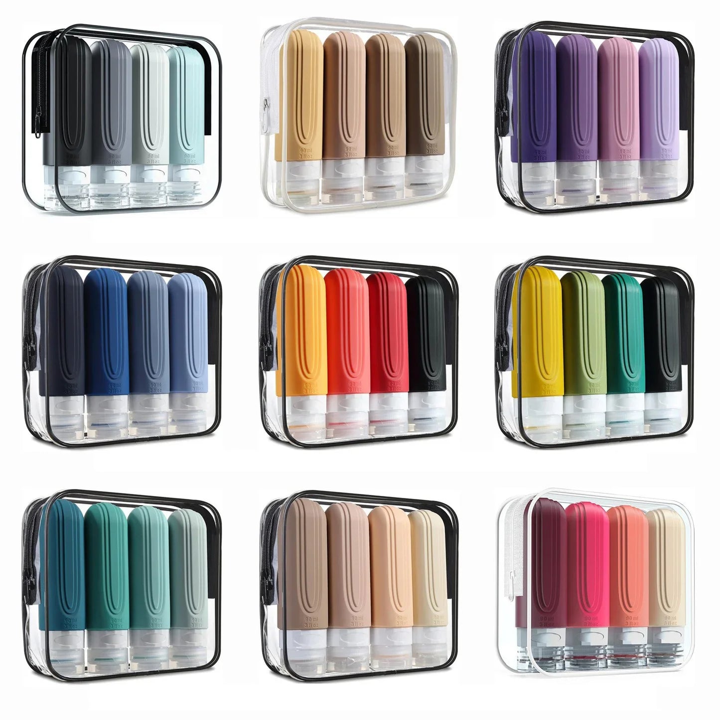 90ml Silicone Travel Bottles Set – Leak-Proof, Refillable Dispenser for Shampoo & Conditioner